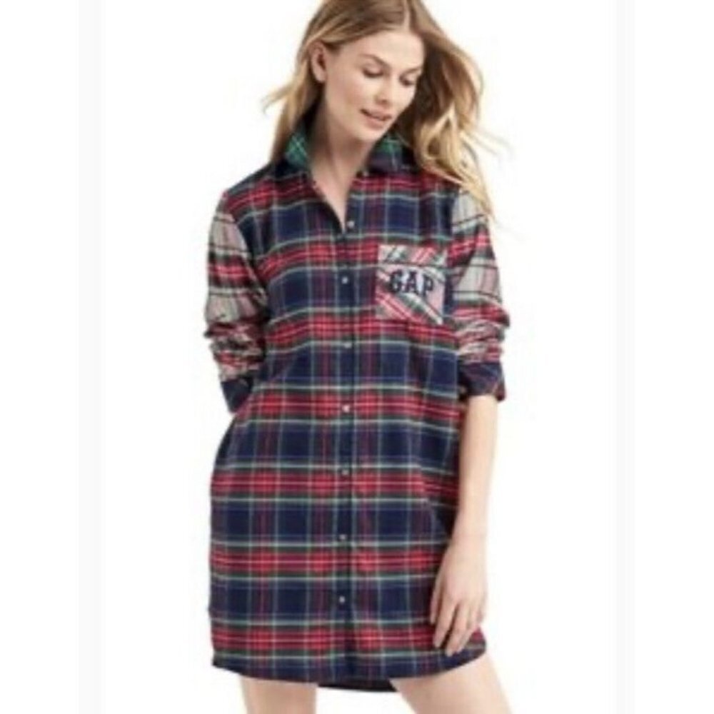 Gap Pendleton Christmas Plaid Tartan Button Flannel Sleep Night Shirt Sz Medium‎